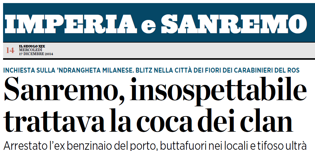 Sanremo e la cocaina dei Clan