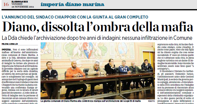 Diano Marina, dissolta l’ombra della Mafia