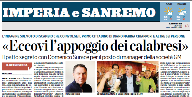 Diano Marina, c’era l’appoggio dei calabresi